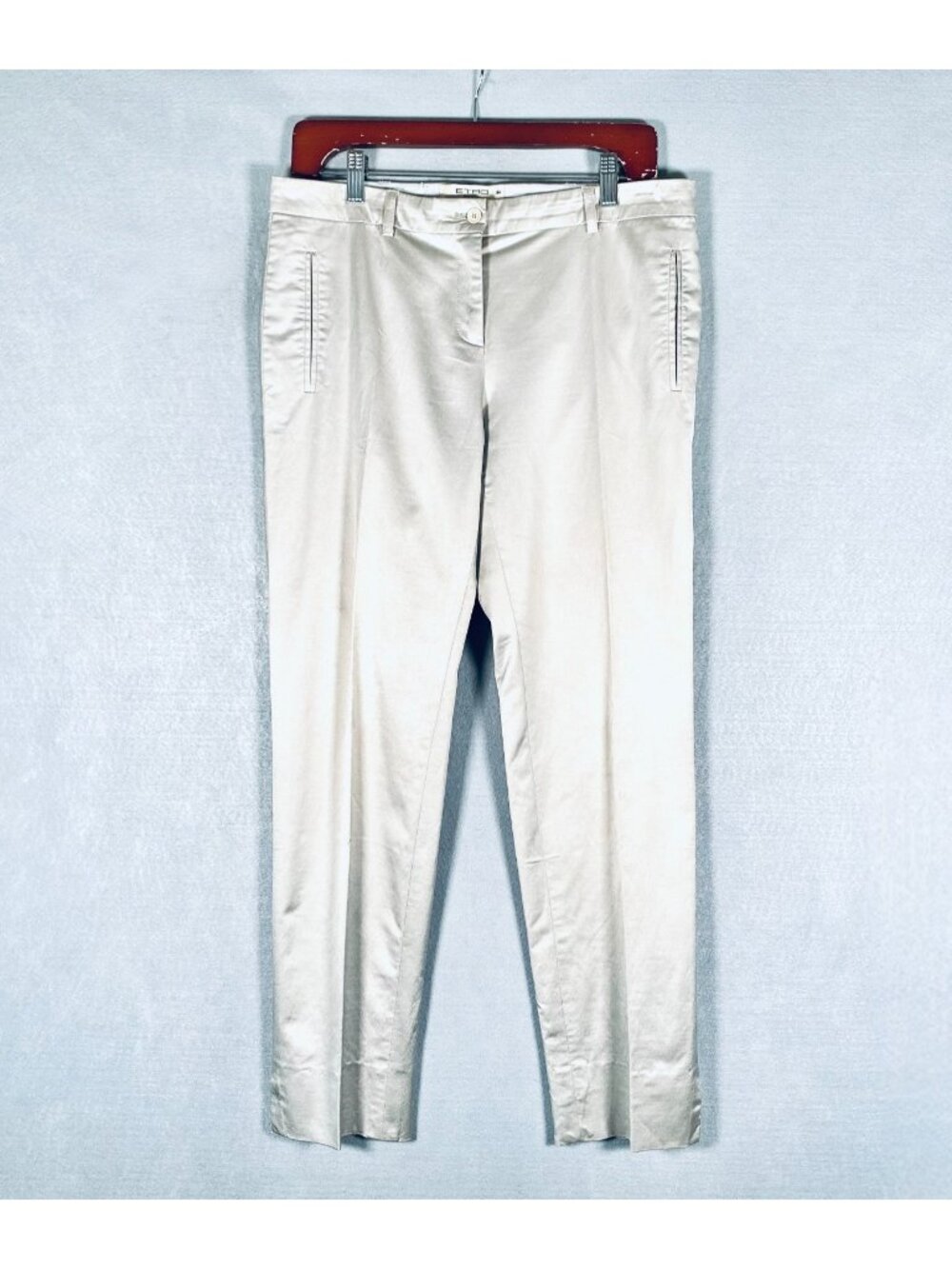 ETRO Pants Womens 32 Beige Cotton Blend Tapered Leg Pleated Italy